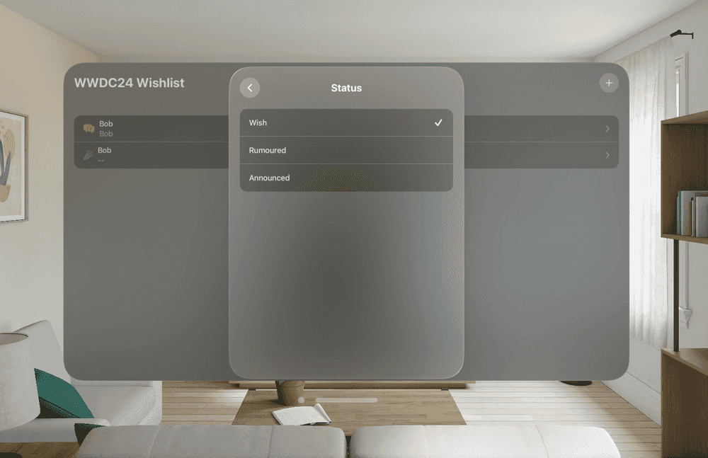 App Running on Vision Pro with Native SDK (Selector Open)
